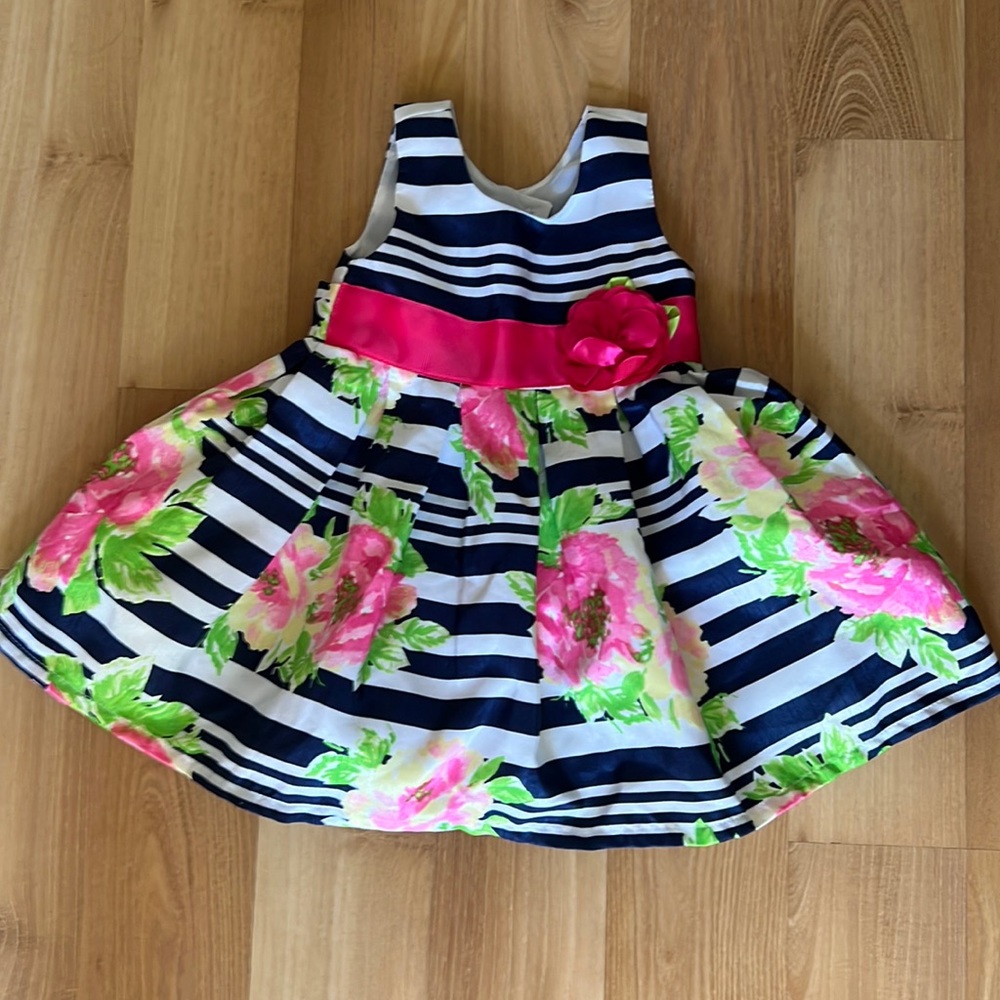 Jona Michelle navy pink green yellow flower Dress 6 months